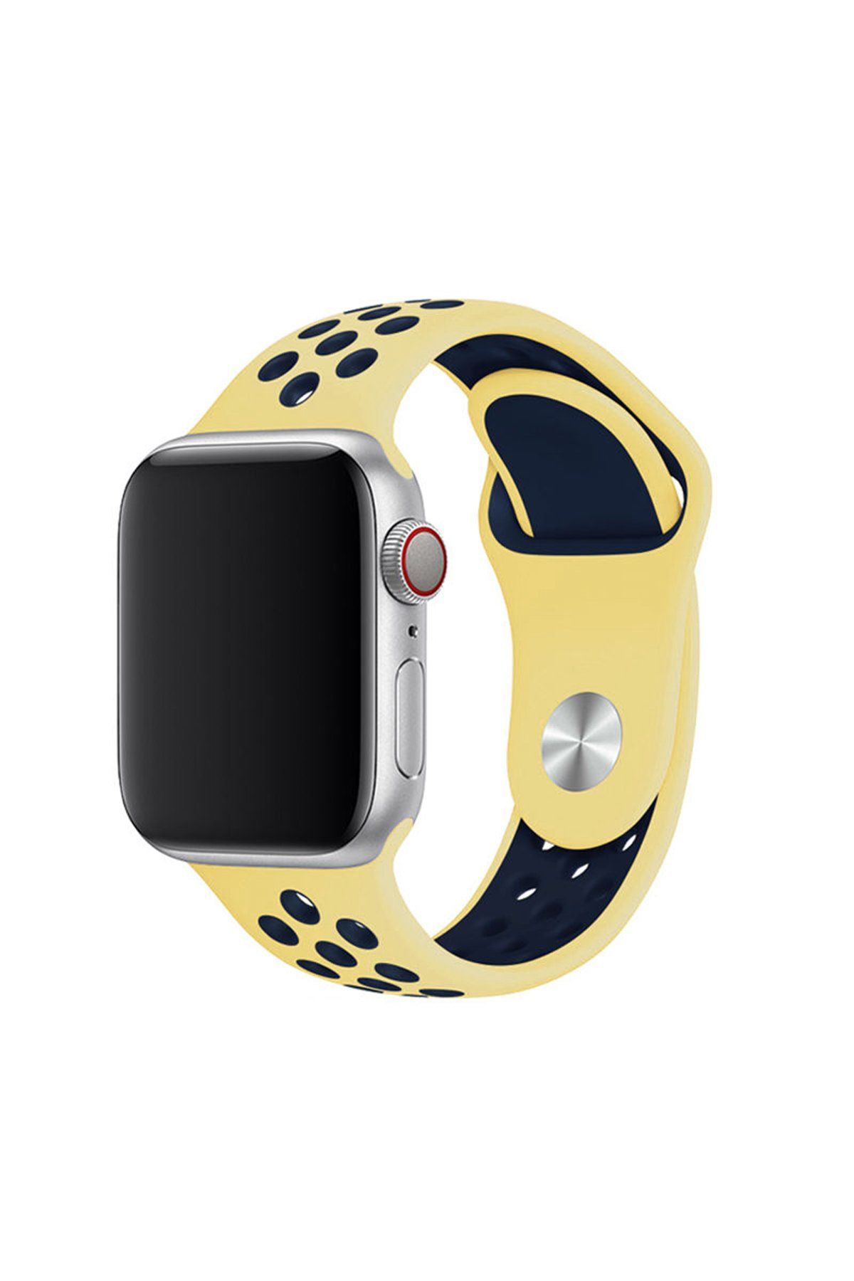 Newface Apple Watch 38mm Spor Delikli Kordon - Açık Sarı-Siyah