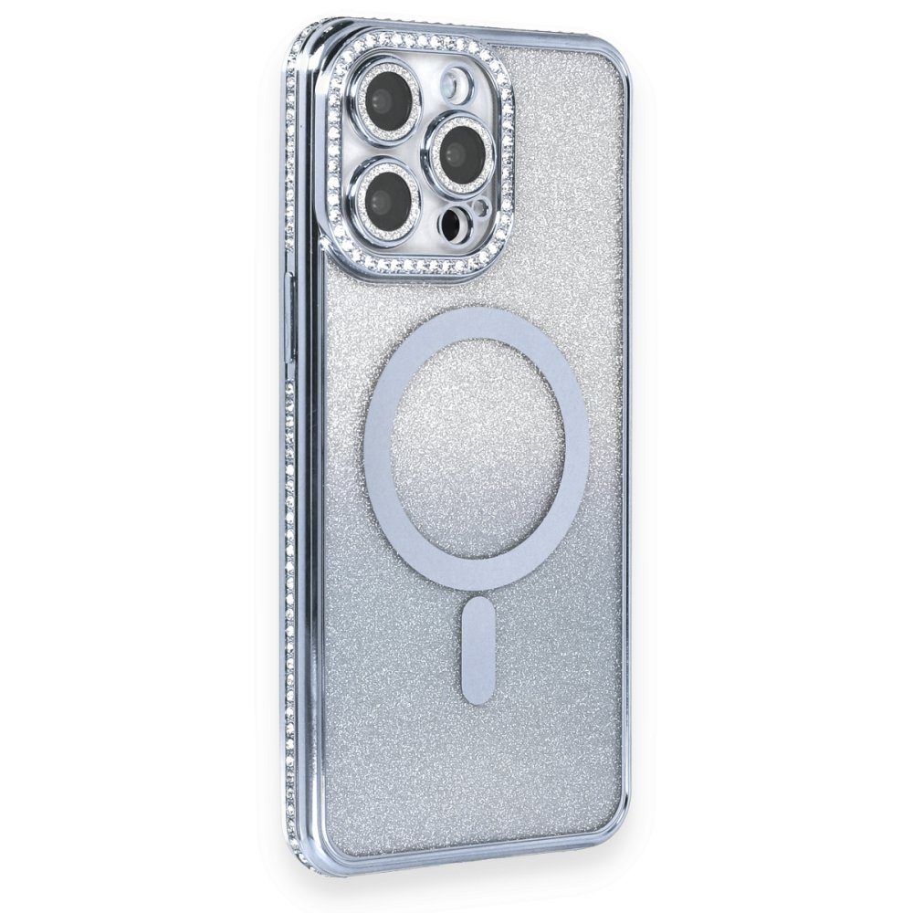 CLZ942 İphone 14 Pro Max Kılıf Joke Simli Magneticsafe Kılıf - Ürün Rengi : Gümüş