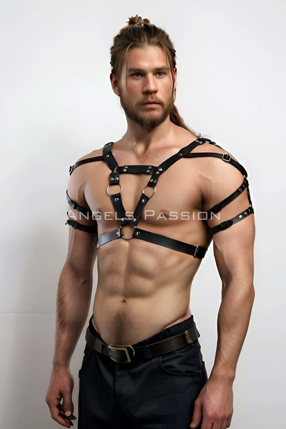CLZ41 Savaşçı Viking Erkek Harness, Erkek PartyWear, Viking Cosplay - Ürün Rengi:Siyah