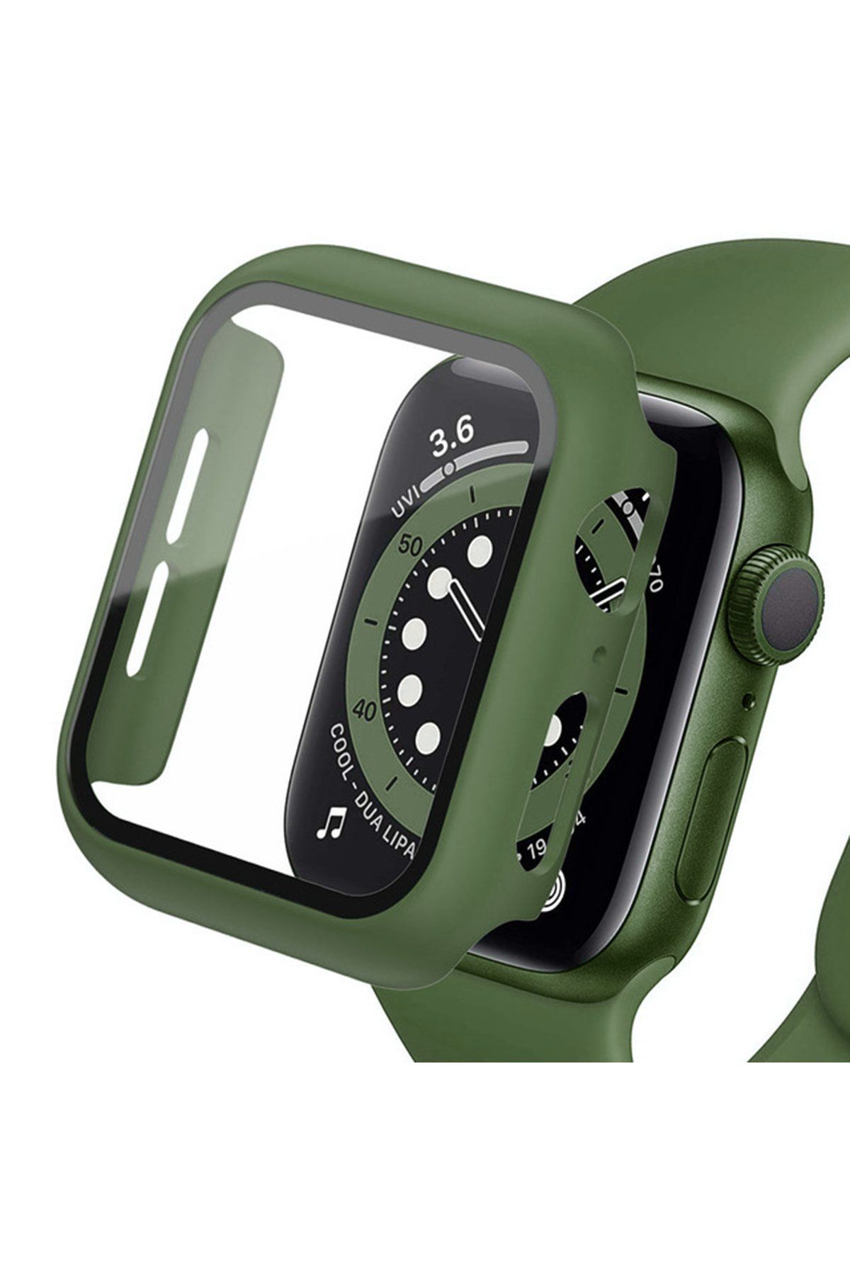 Newface Apple Watch 45mm Camlı Kasa Ekran Koruyucu - Koyu Yeşil