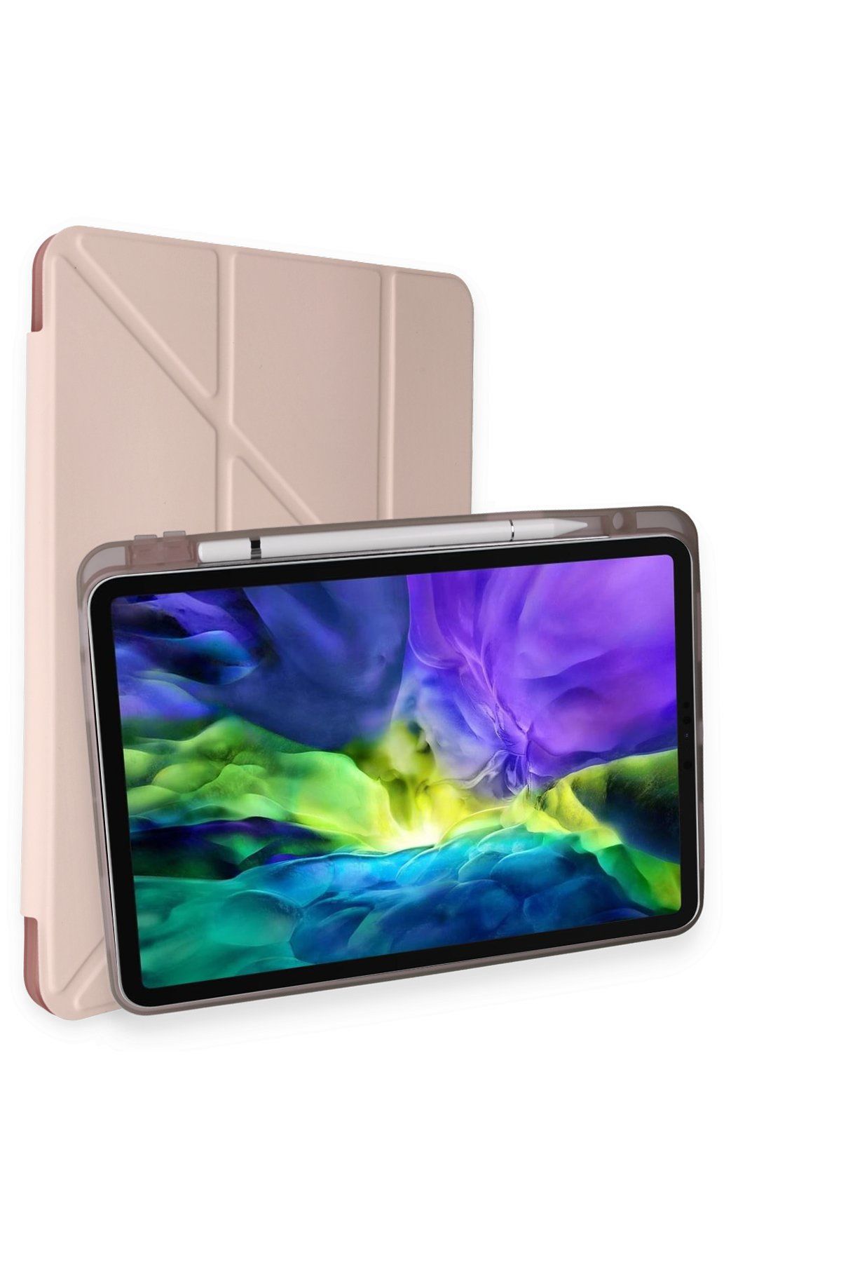 Newface iPad Pro 12.9 (2020) Kılıf Kalemlikli Hugo Tablet Kılıfı - Rose Gold