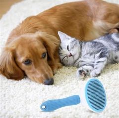 BUFFER® Kedi Köpek Tüy Toplayıcı Kendini Temizleyebilen Ergonomik Saplı Evcil Hayvan Tarağı Mavi