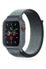 Newface Apple Watch 40mm Hasırlı Cırtcırtlı Kasalı Kordon - Gri-Turkuaz