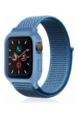 Newface Apple Watch 41mm Hasırlı Cırtcırtlı Kasalı Kordon - Mavi