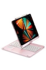 Newface iPad Pro 12.9 (2018) Kılıf Magic Dönen Klavyeli Tablet Kılıf - Pembe