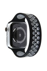 Newface Apple Watch 45mm Ayarlı Delikli Silikon Kordon - Siyah-Gri