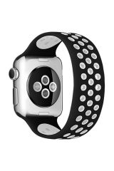 Newface Apple Watch 45mm Ayarlı Delikli Silikon Kordon - Siyah-Beyaz