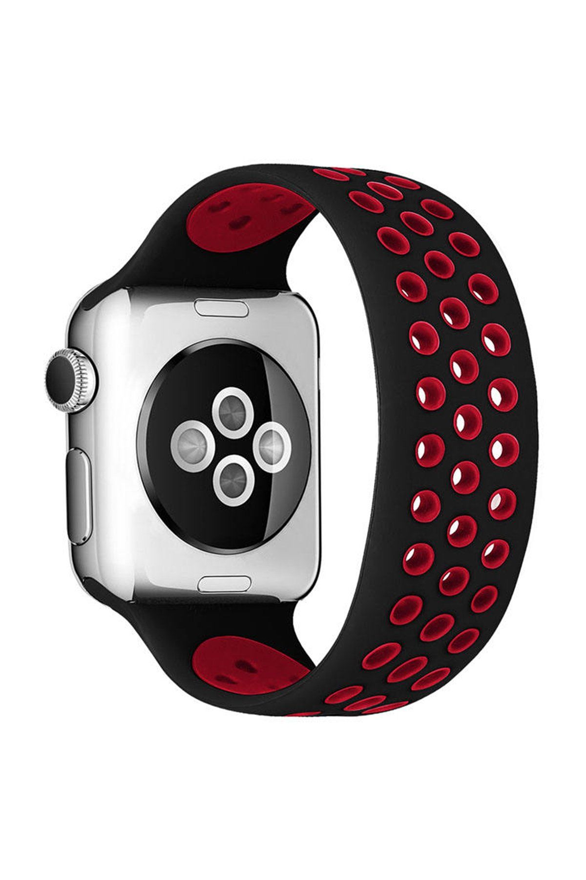 Newface Apple Watch Ultra 49mm Ayarlı Delikli Silikon Kordon - Siyah-Kırmızı
