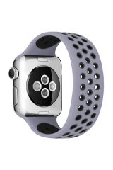 Newface Apple Watch Ultra 49mm Ayarlı Delikli Silikon Kordon - Gri-Siyah