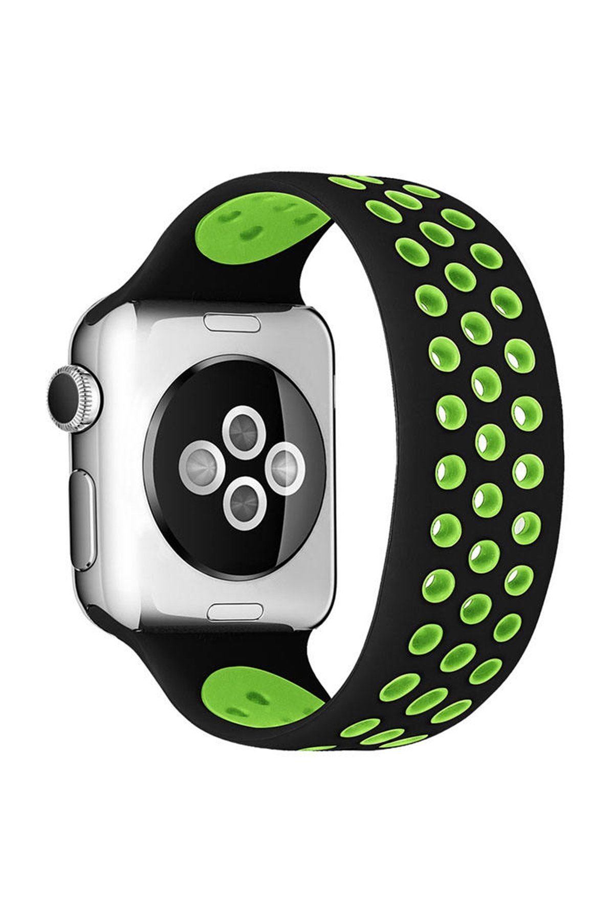 Newface Apple Watch 41mm Ayarlı Delikli Silikon Kordon - Siyah-Yeşil