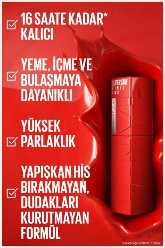 Maybelline New York Super Stay Vinyl Ink Uzun Süre Kalıcı Likit Parlak Ruj 10 Lippy