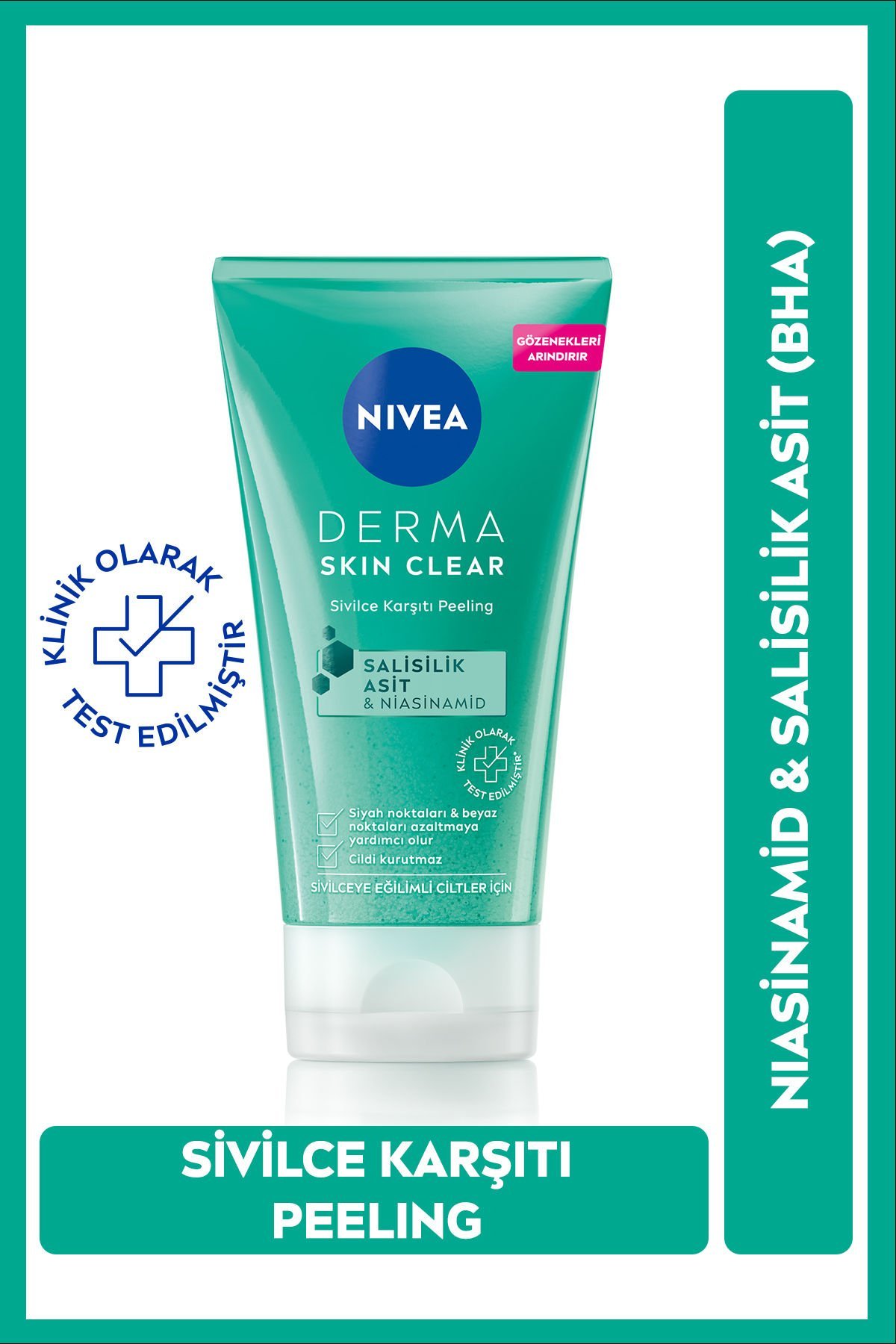 Nivea Derma Skin Clear Sivilce Karşıtı Yüz Temizleyici Peeling 150 Ml, Niasinamid, Salisilik Asit (BHA)