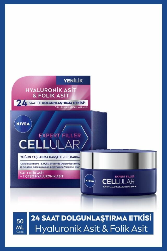 Nivea Cellular Expert Filler Sıkılaştırıcı Yaşlanma Karşıtı Gece Yüz Bakım Kremi 50 Ml,hyaluronik Asit