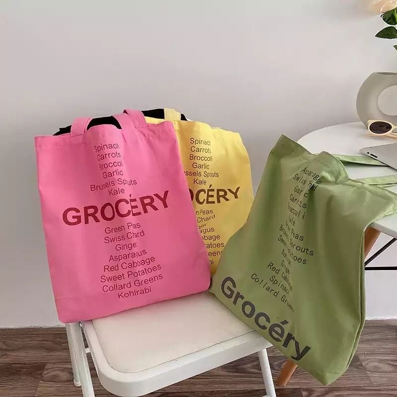 GROCERY MOTTOLU KANVAS ÇANTA