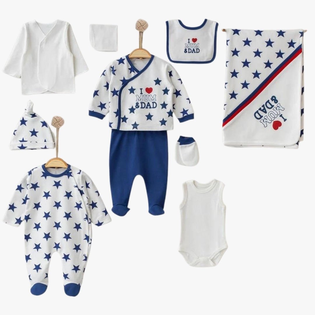 Erkek Bebek 0-3 Ay I Love Mom & Dad 10'lu Set