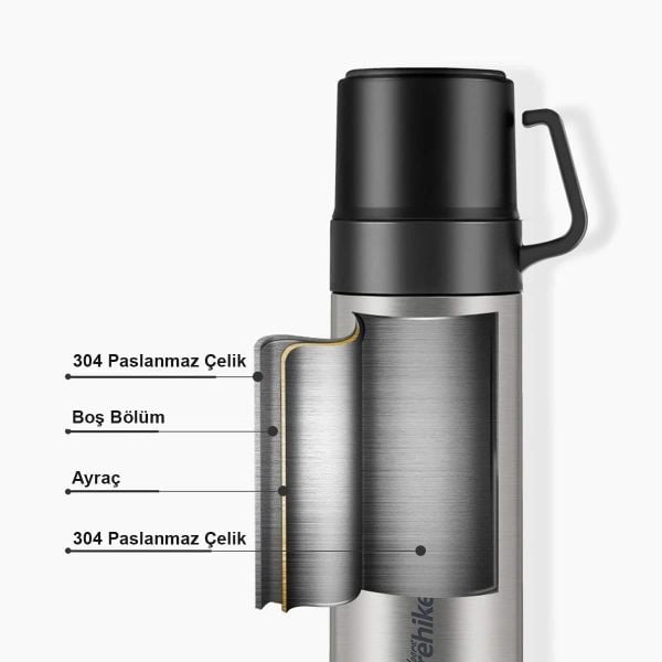 Naturehike 3IN1 Vacuum Paslanmaz Çelik Termos 600 ML SİYAH