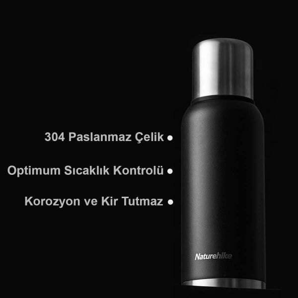 Naturehike Q-9H Paslanmaz Çelik Vakumlu Termos 1000 ML SİYAH