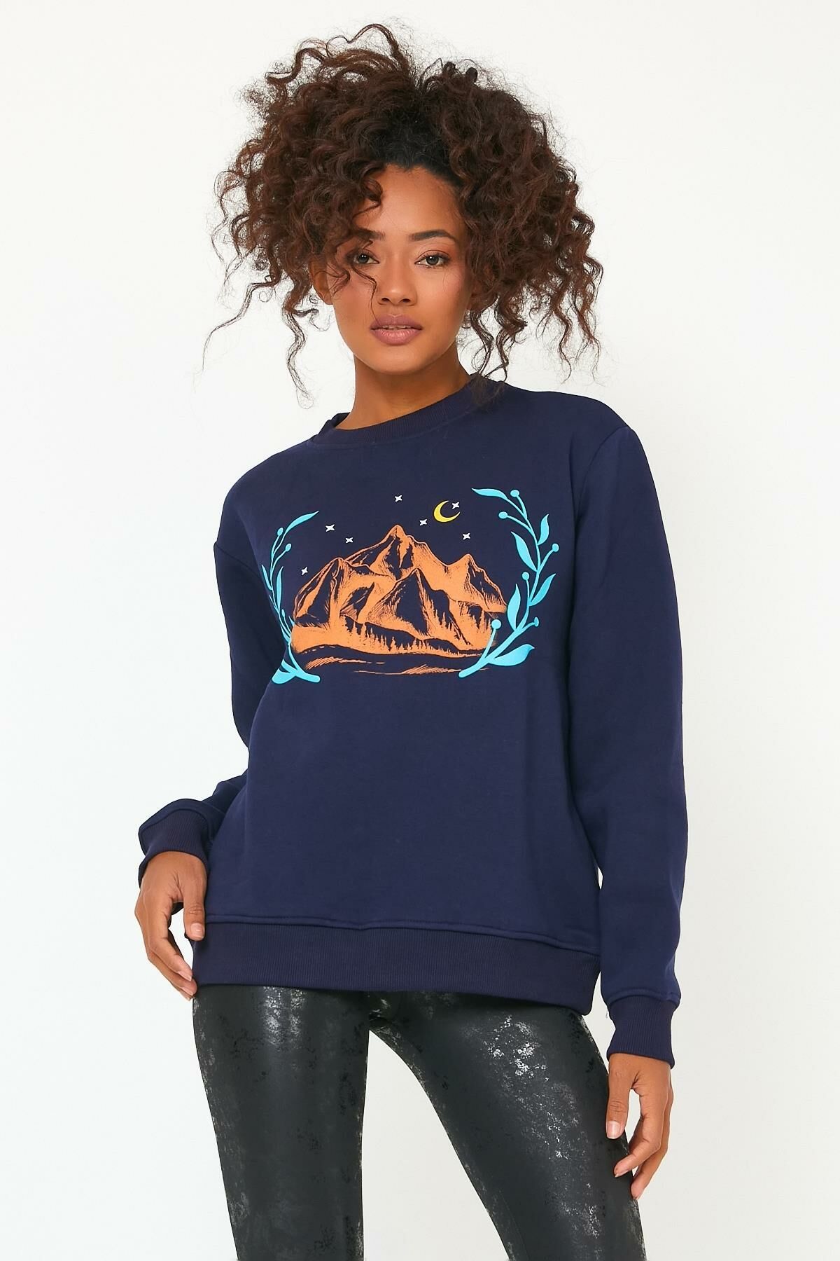 North Trace Seasonal Kadın Sweatshirt ( Dağ Baskılı ) LACİVERT - M