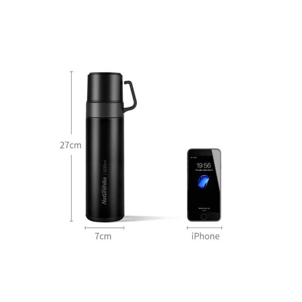 Naturehike 3IN1 Vacuum Paslanmaz Çelik Termos 600 ML SİYAH