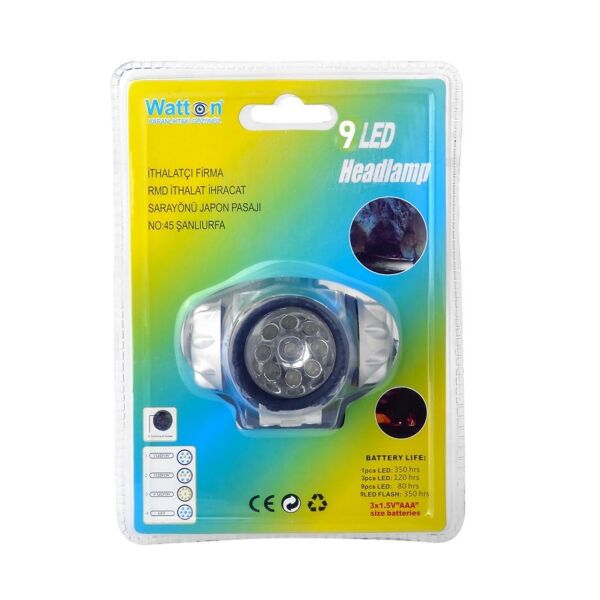 Black Watton 9 Led Head Lamp Kafa Feneri