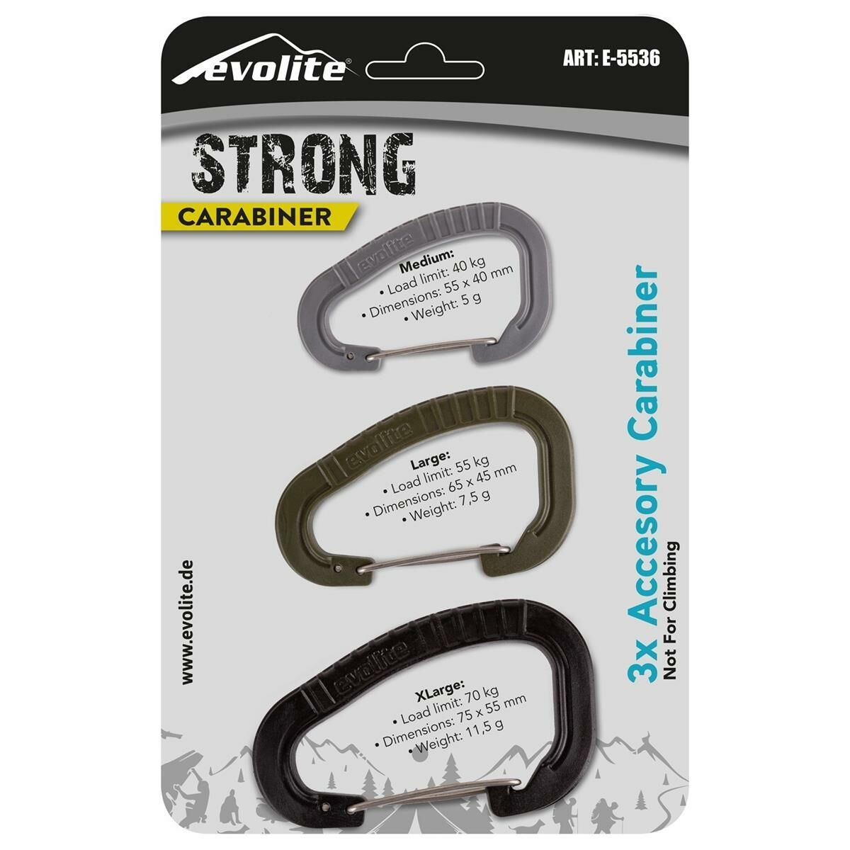 Evolite Strong Üçlü Karabina Seti ( Siyah - Haki - Gri ) Siyah/Haki/Gri