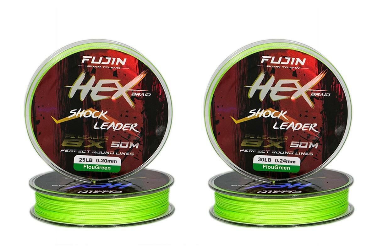 Fujin Hex Braid 8x  Fluo Green PE İP Shock Leader 50 mt Fluo Green - 0,24 MM