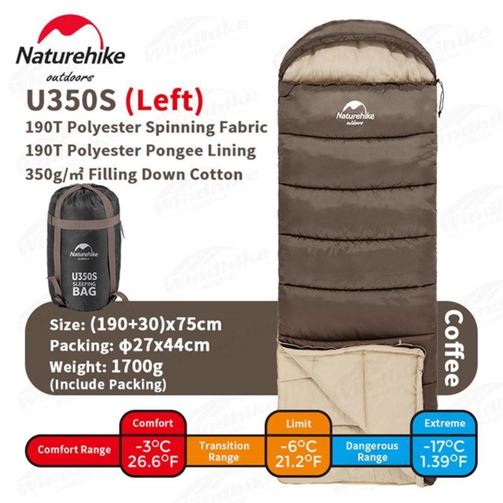 Naturehike U350S Zarf Tarzı Kapüşonlu Uyku Tulumu -17°C KAHVERENGİ - Right