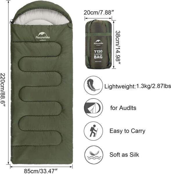 Naturehike Y150L Zarf Tarzı Kapüşonlu Pamuklu Uyku Tulumu -6°C YEŞİL - Left