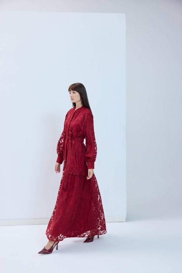 Judge Collar Burgundy Dress