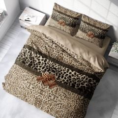 Leopar Çift Kişilik Nevresim Takımı Özel Dokuma Pamuk Saten Leopard Fabric