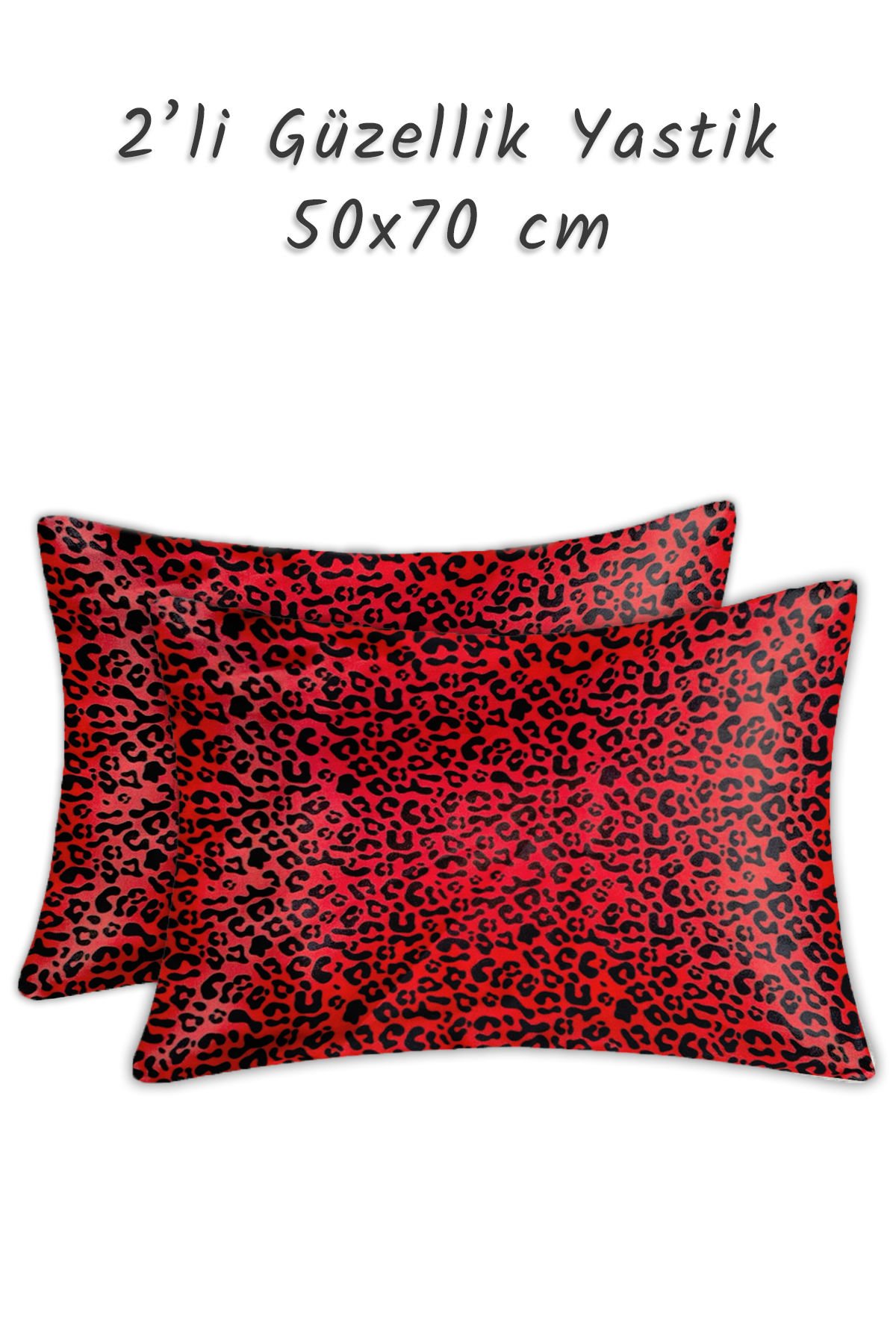 Güzellik Yastık Kılıfı %100 Ipek Saten 2 Adet Luxury Yastık Kılıfı Red Leopard