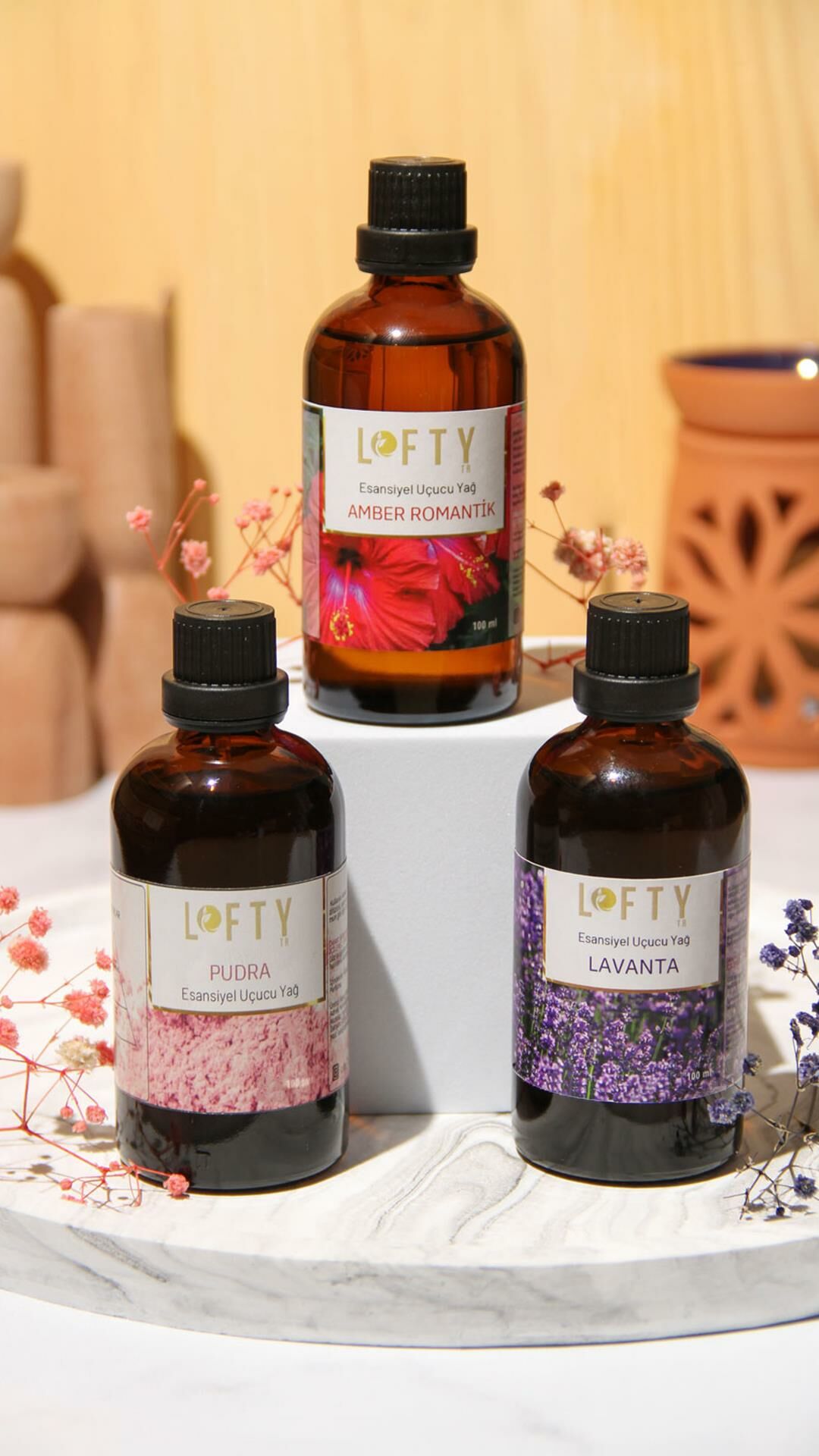 Lofty Pudra, Lavanta, Amber Romantik 100 ml Uçucu Buhur Yağı Buhurdanlık Esansı Oda Kokusu