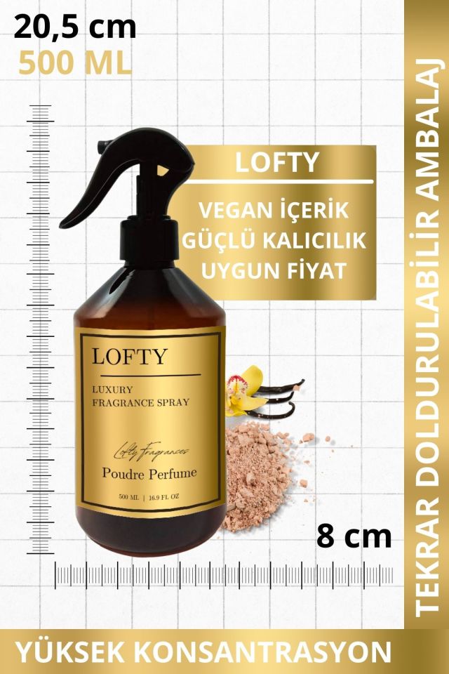 Pudra Oda ve Çamaşır Spreyi Oda Parfümü, Oda Kokusu, Koku Giderici Poudre Perfume 500ML