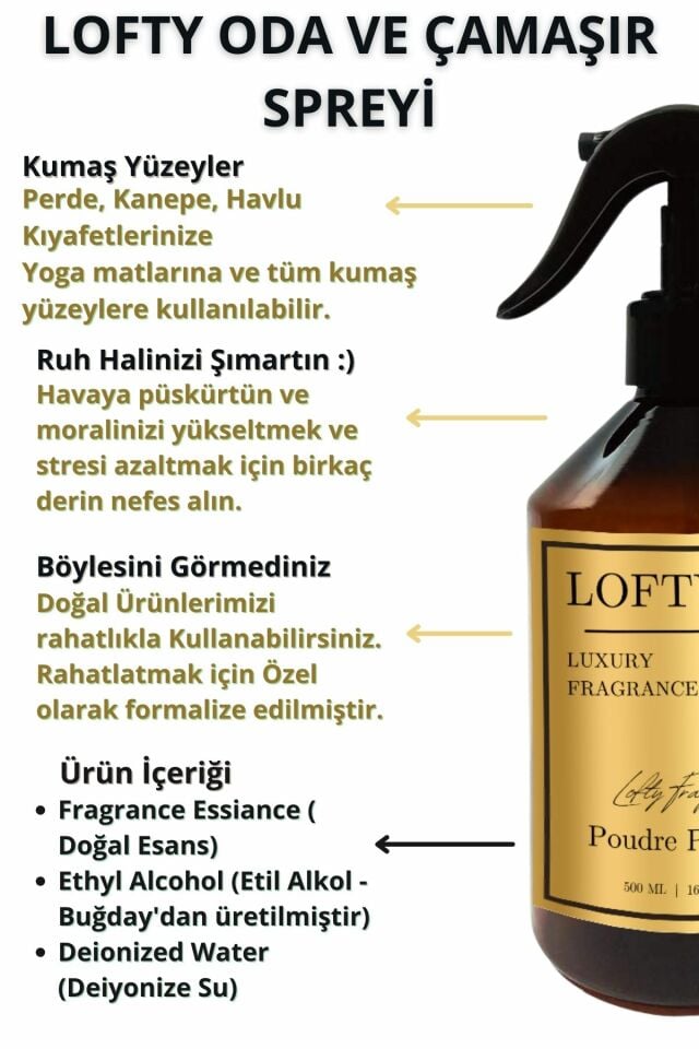 Pudra Oda ve Çamaşır Spreyi Oda Parfümü, Oda Kokusu, Koku Giderici Poudre Perfume 500ML