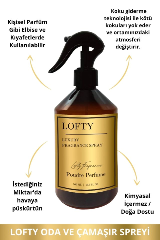 Pudra Oda ve Çamaşır Spreyi Oda Parfümü, Oda Kokusu, Koku Giderici Poudre Perfume 500ML