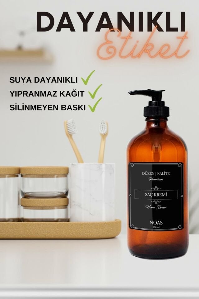 Siyah Etiketli Şampuan ve Saç Kremi Amber Cam Şişe Mutfak Seti 500ML