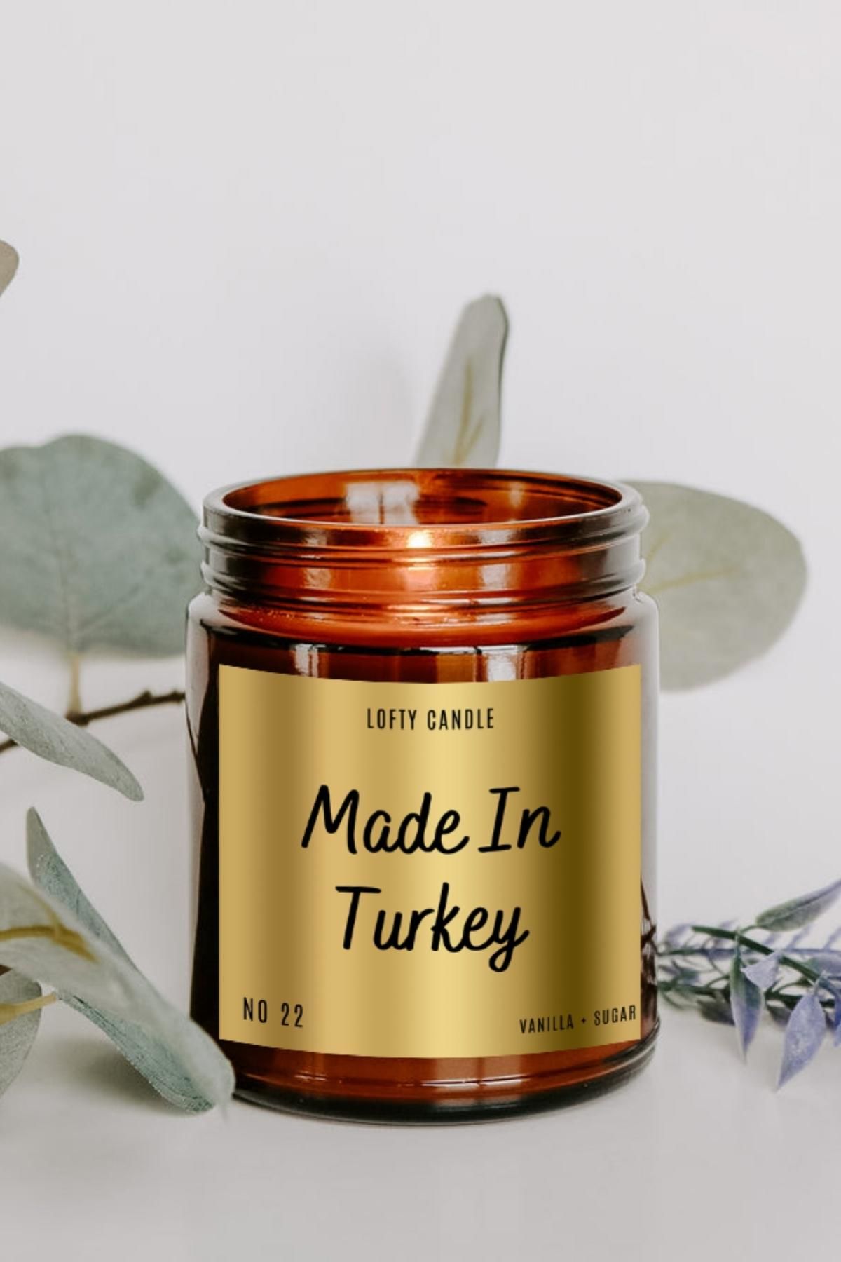 Made In Turkey Gold Etiket Amber Kavanoz Mum Dekor Aromaterapi Rahatlatıcı Vanilya Kokusu 210 GR