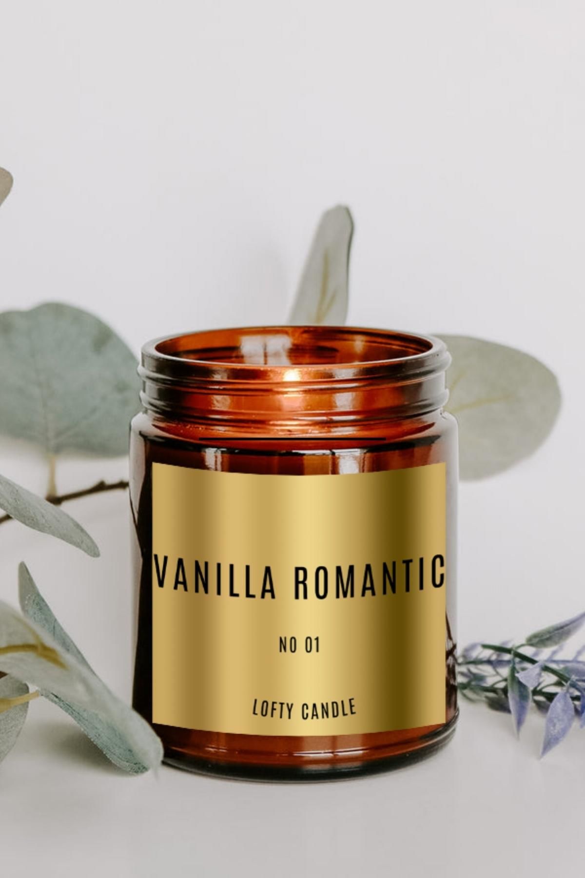 Vanilla Romantic Gold Etiket Amber Kavanoz Mum Dekor Aromaterapi Rahatlatıcı Vanilya Kokusu 210 GR