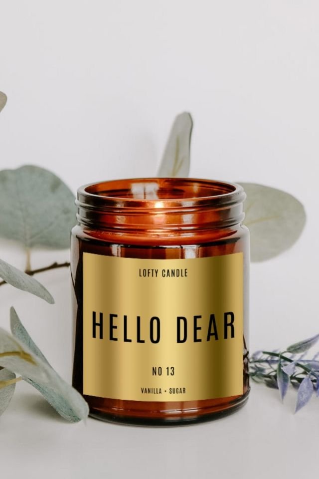 Hello Dear Gold Etiket Amber Kavanoz Mum Dekor Aromaterapi Rahatlatıcı Vanilya Kokusu 210 GR