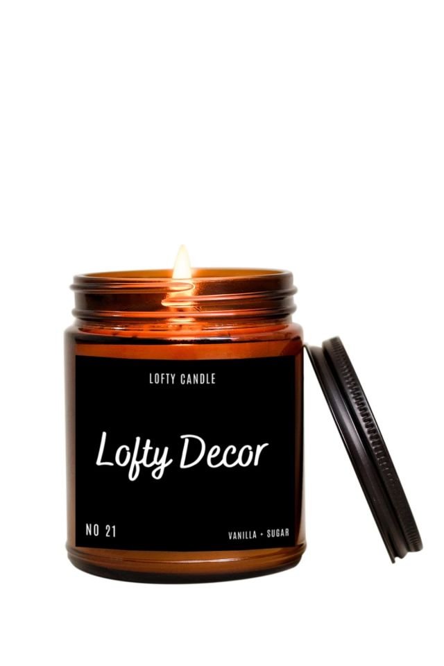 Lofty Decor Siyah Etiket Amber Kavanoz Mum Dekor Aromaterapi Rahatlatıcı Vanilya Kokusu 210 GR