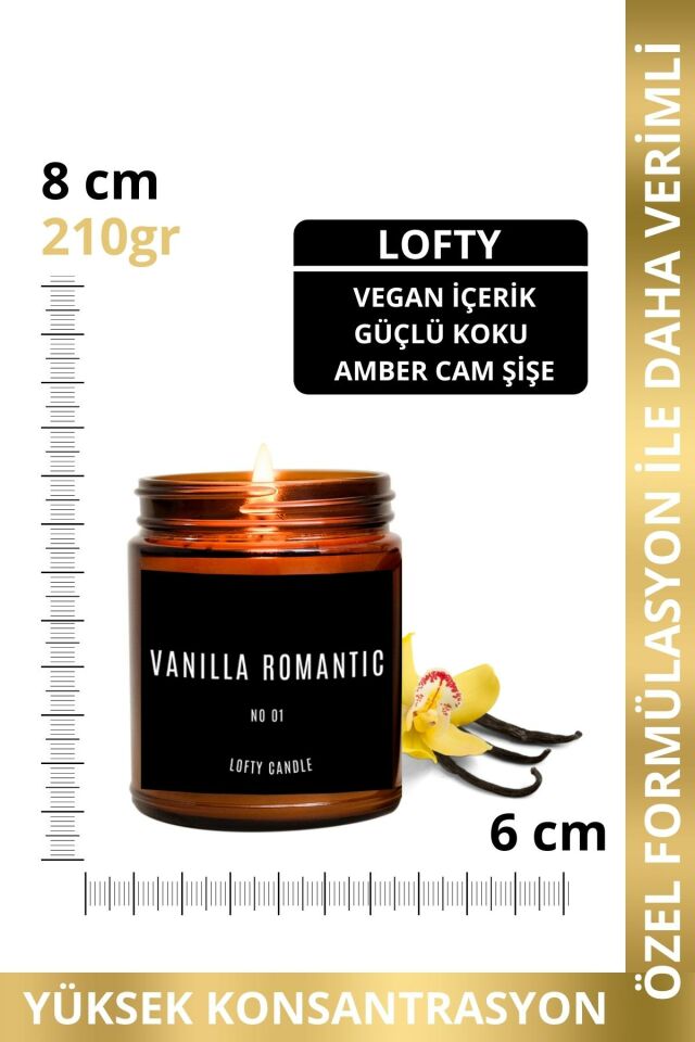 Lofty Decor Beyaz Etiket Amber Kavanoz Mum Dekor Aromaterapi Rahatlatıcı Vanilya Kokusu 210 GR