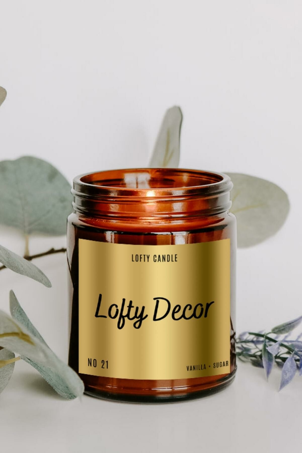 Lofty Decor Gold Etiket Amber Kavanoz Mum Dekor Aromaterapi Rahatlatıcı Vanilya Kokusu 210 GR