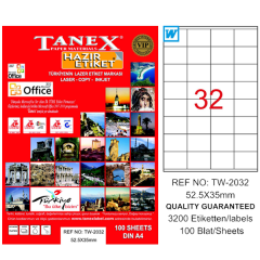 Tanex Laser Etiket 100 YP 52.5x35 Laser-Copy-Inkjet TW-2032