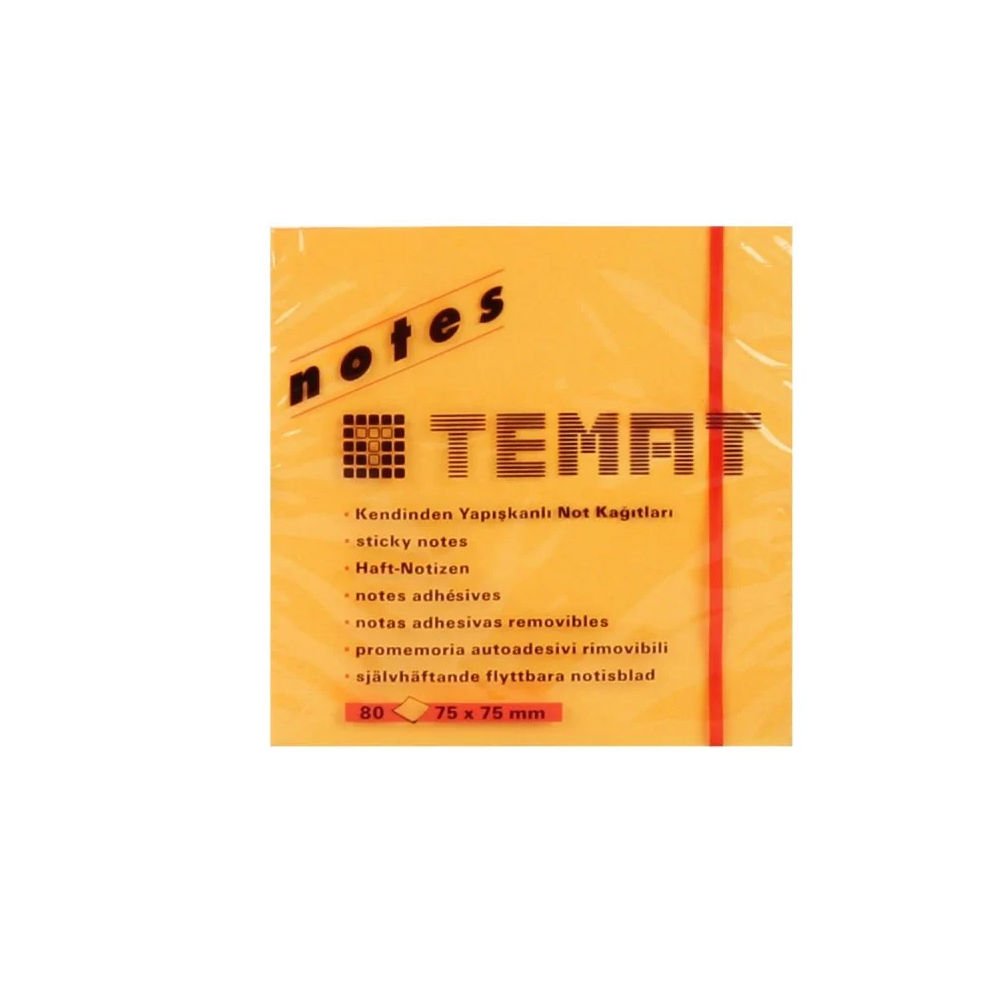 Temat Yapışkanlı Not Kağıdı Fosforlu Turuncu 75x75 MM 11234 - 12Adet - PKT