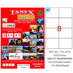 Tanex Laser Etiket 100 YP 105x74.25 Laser-Copy-Inkjet TW-2374 - 20Adet - KOLİ