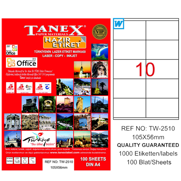 Tanex Laser Etiket 100 YP 105x56 Laser-Copy-Inkjet TW-2510