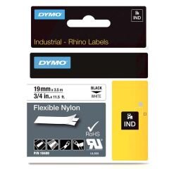 Dymo Rhino Pro Etiketi Plastik Esnek 19 MMx3.5MT Siyah Üzerine Beyaz 18489 - 5Adet - PKT