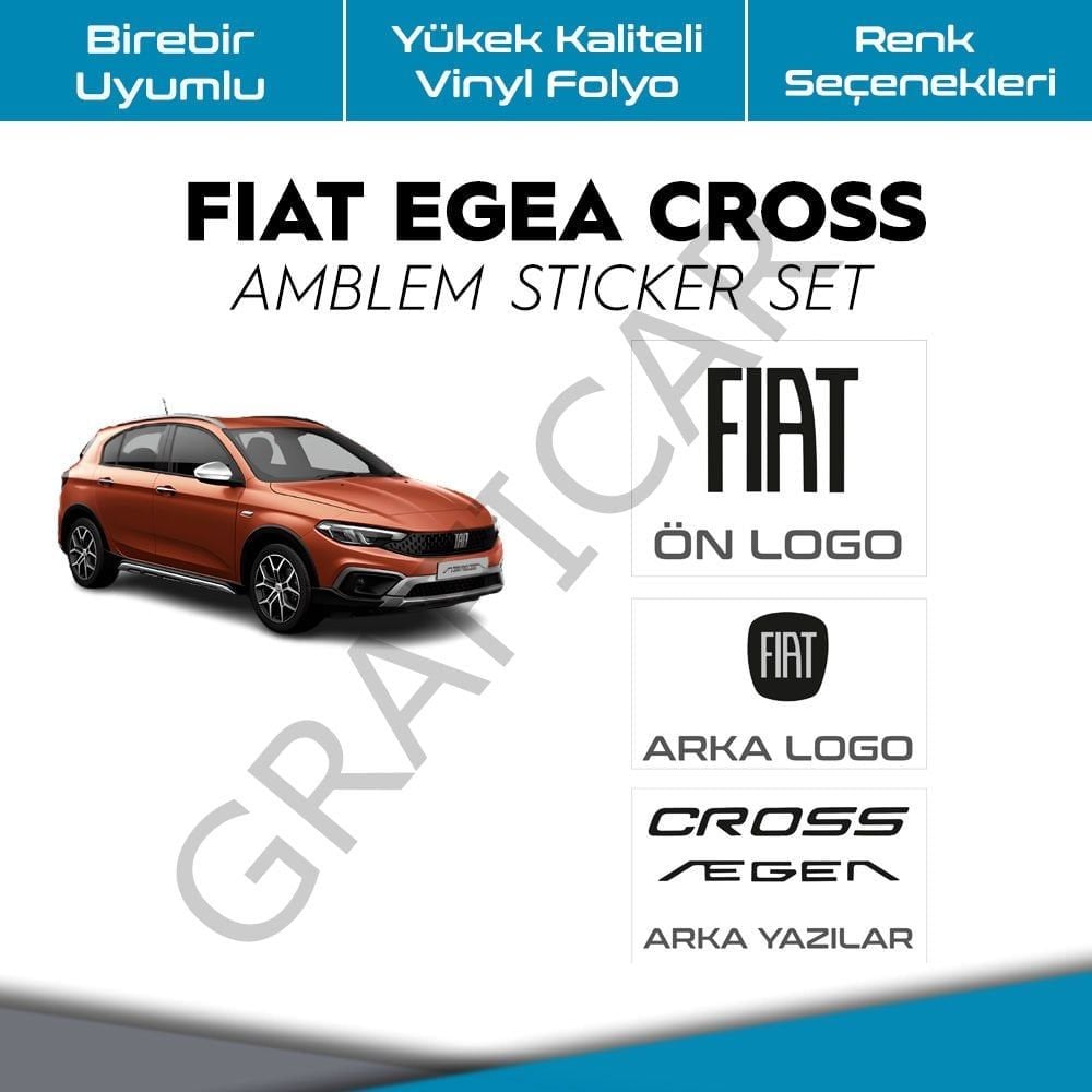 Fiat Egea Cross Emblem Sticker Set BRIGHT BLACK