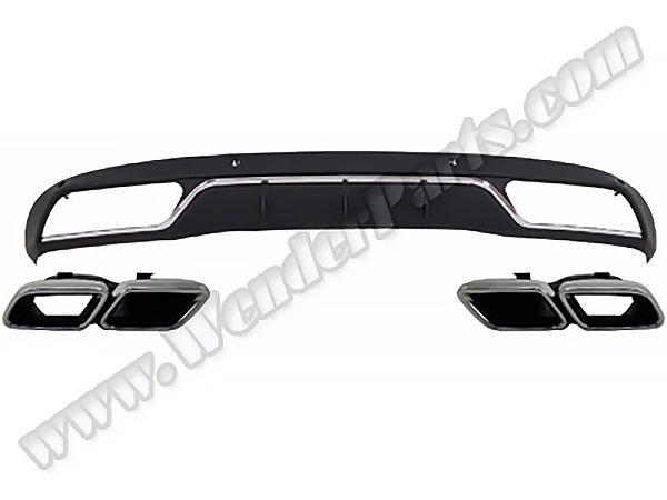 Tampon Difüzörü W205 Arka; 2-Çıkış Egz.Uçlu Nikelajlı -AMG-