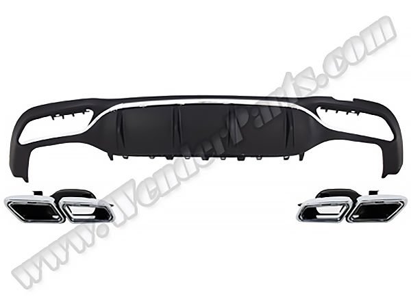 Tampon Difüzörü W213 Arka; 2-Çıkış Egz.Uçlu Nikelajlı -AMG-